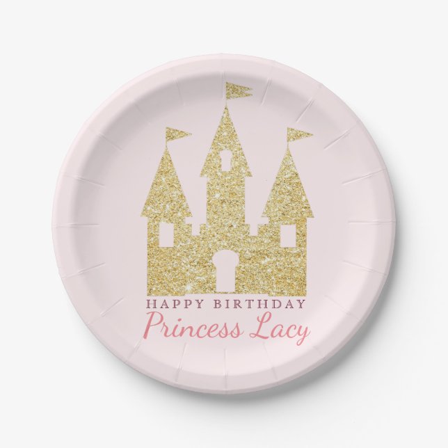 Assiettes En Carton Gold Princess Castle (Devant)