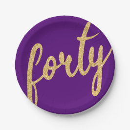 Assiettes En Carton Gold Purple 40 Anniversaire Parties scintillant de
