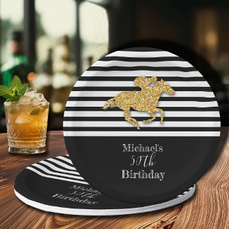Assiettes En Carton Gold Racehorse Black White Stripes Anniversaire