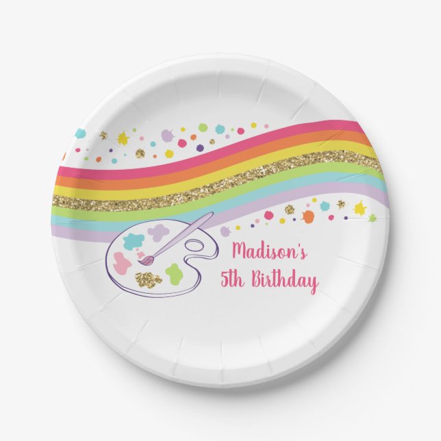 Assiettes En Carton Gold Rainbow Art Party (Devant)