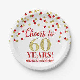 Assiettes En Carton Gold Red Confetti salue 60 ans d'anniversaire