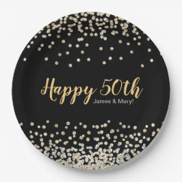 Assiettes En Carton Gold Silver Confetti Personnalisé 50e anniversaire