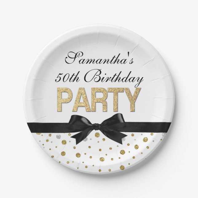 Assiettes En Carton Gold Sparkle Confetti 50e anniversaire fête (Devant)