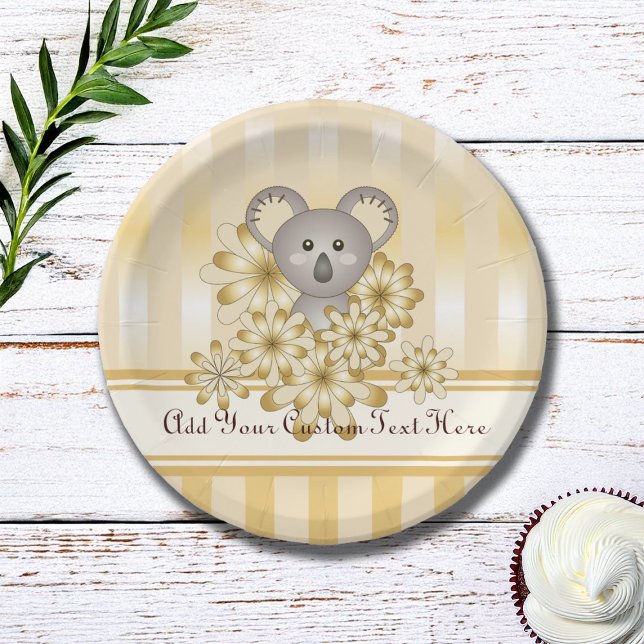Assiettes En Carton Gold Stripe Cute Koala Baby shower / Anniversaire  (Créateur téléchargé)