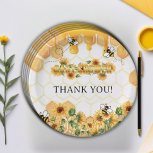 Assiettes En Carton Gold Sunflower Honeycomb Honeybee Baby shower