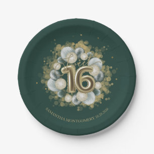 Assiettes En Carton Gold Sweet 16 Anniversaires Balloons Party Emerald