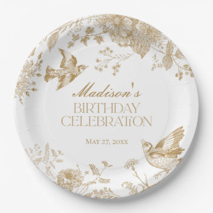 Assiettes En Carton Gold Toile De Jouy Vintage Floral Anniversaire