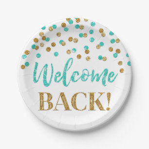 Assiettes En Carton Gold Turquoise Confetti Bienvenue Plaques papier a