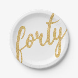 Assiettes En Carton Gold White 40 Anniversaire Parties scintillant de 