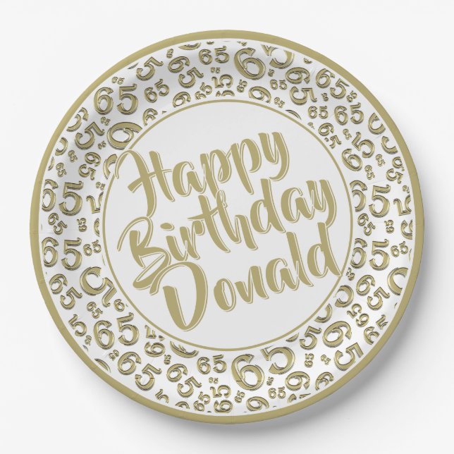 Assiettes En Carton Gold/White 65th Random Number Pattern (Devant)