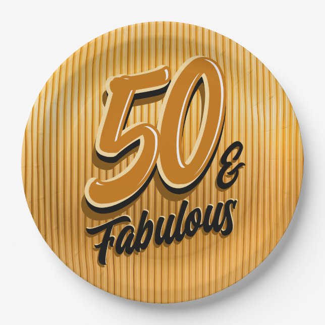 Assiettes En Carton Golden 50 & Fabulous Plaques de fête (Devant)