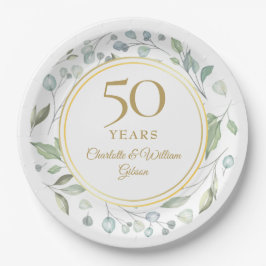 Assiettes En Carton Golden 50 Mariage Anniversaire Laurel Green