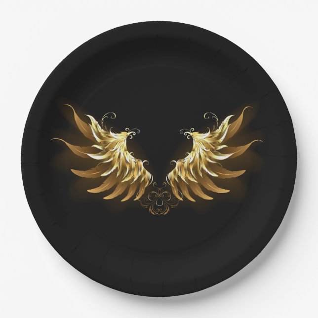 Assiettes En Carton Golden Angel Wings on Black background (Devant)