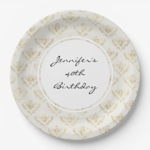 Assiettes En Carton Golden Bumble Bee avec un Motif de la Couronne Ann