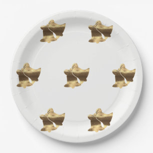 Assiettes En Carton Golden Christmas Bells White Gold Motif Élégant