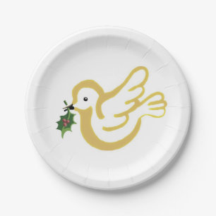 Assiettes En Carton Golden Christmas colombe de paix avec saint