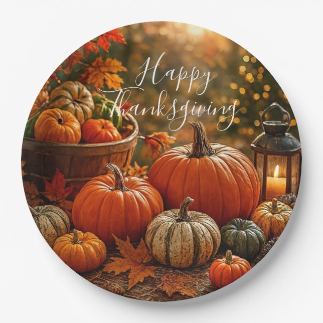 Assiettes En Carton Golden Harvest Thanksgiving  (Devant)