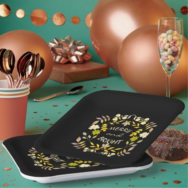 Assiettes En Carton GOLDEN MERRY ET BRIGHT personnalisé (Multi)