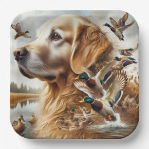 Assiettes En Carton Golden Retriever Avec Canards Majards