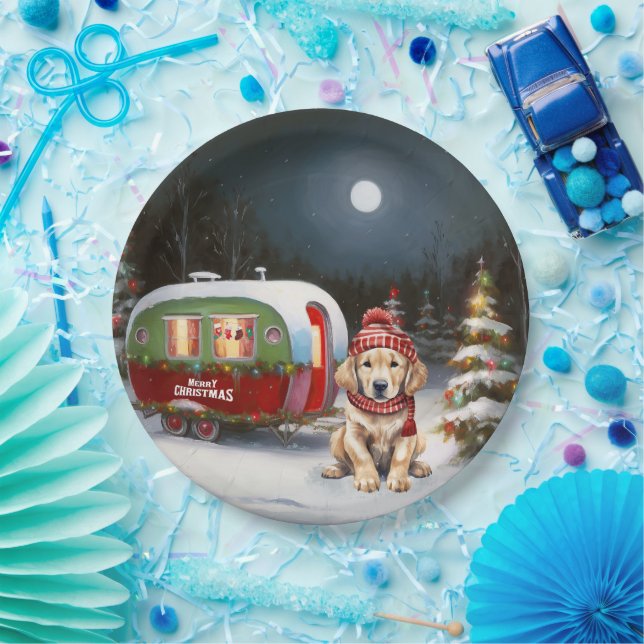 Assiettes En Carton Golden Retriever Caravan Christmas Adventure (Fête)