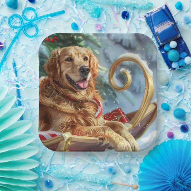 Assiettes En Carton Golden Retriever Chien Festif de Noël (Fête)