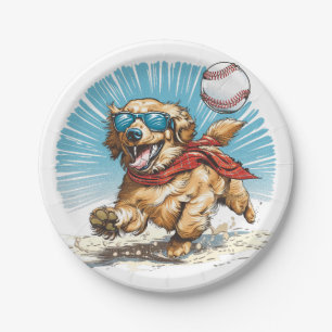Assiettes En Carton Golden Retriever Chien Jouant Au Baseball