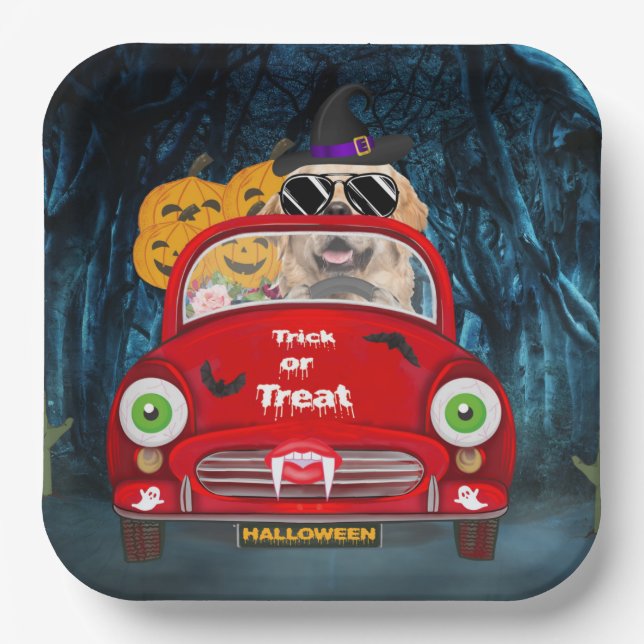 Assiettes En Carton Golden Retriever Chien voiture voiture effrayant H (Recto)