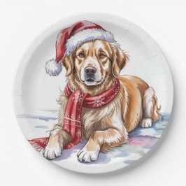 Assiettes En Carton Golden Retriever Christmas Paper Plate