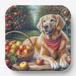 Assiettes En Carton Golden Retriever dans Apple Orchard