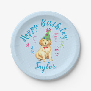 Assiettes En Carton Golden retriever de fête d'anniversaire