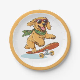 Assiettes En Carton Golden Retriever Dog Skateboarding