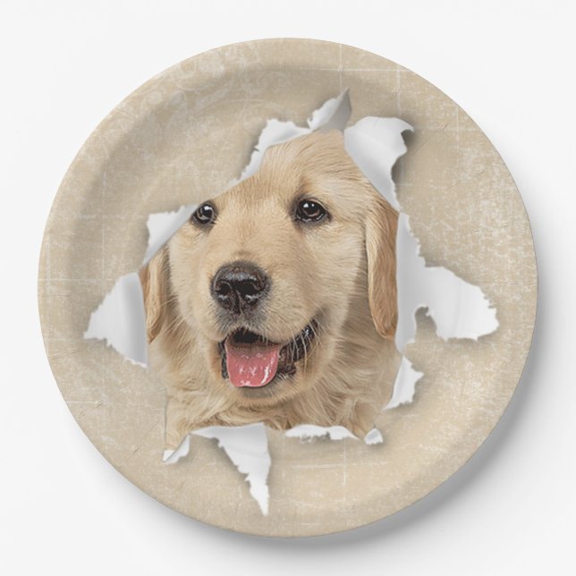 Assiettes En Carton Golden Retriever in Paper Hole (Devant)