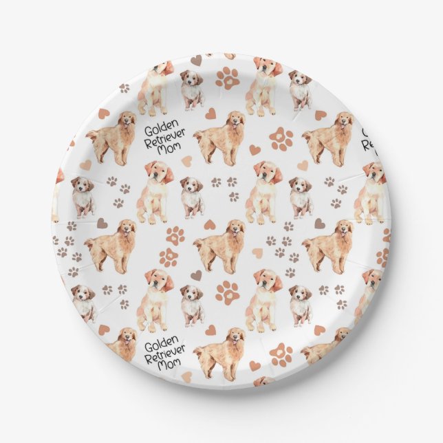 Assiettes En Carton Golden Retriever Mom Pattern (Devant)