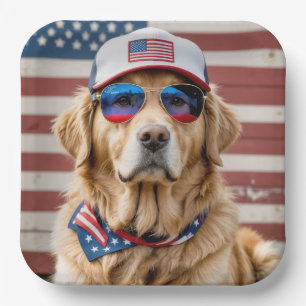 Assiettes En Carton Golden Retriever patriotique américain