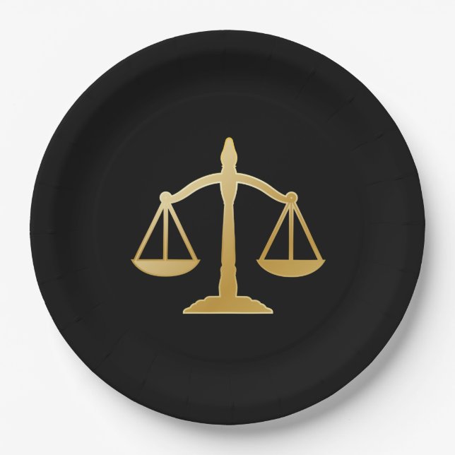 Assiettes En Carton Golden Scales of Justice Law Theme (Devant)