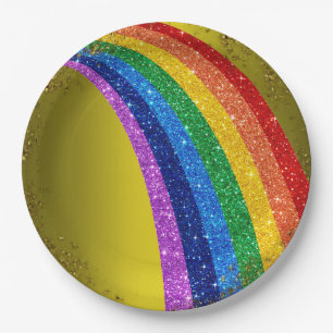 Assiettes En Carton Golden Sparkles et Parties scintillant Rainbow Uni