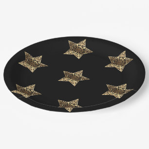 Assiettes En Carton Golden Stars Black and Gold Festive Elégant