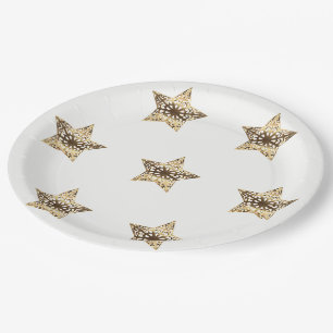 Assiettes En Carton Golden Stars White and Gold Festive Elégant