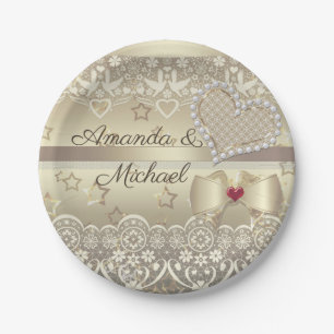 Assiettes En Carton Golden Valentines Day Mariage illustration coeur l