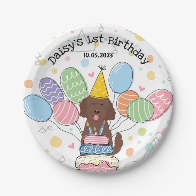 Assiettes En Carton Goldendoodle Chien Plaques papier de fête d'annive (Devant)