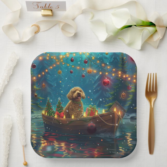 Assiettes En Carton Goldendoodle Noël Festive Voyage (Mariage)