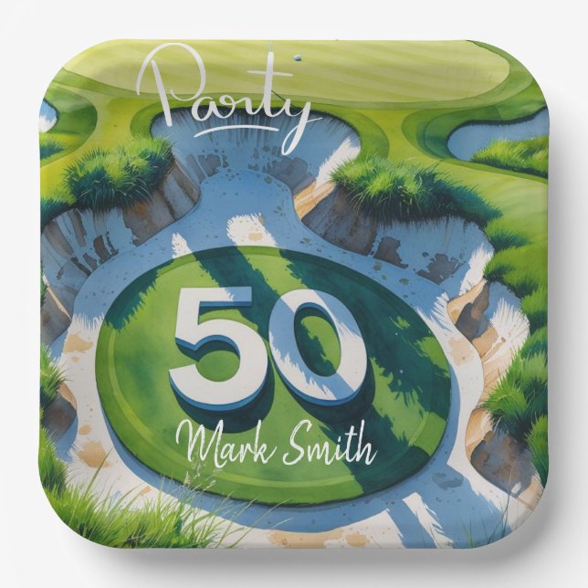 Assiettes En Carton Golf 50e anniversaire sur Golf Course (Recto)