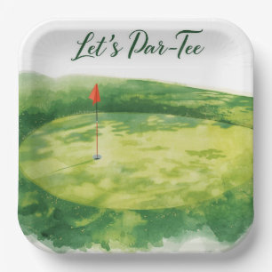 Assiettes En Carton Golf Allons-y sur le départ avec un drapeau de gol