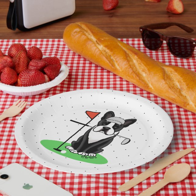 Assiettes En Carton Golf Boston Terrier Chien (noir) mignon (Pique-nique)