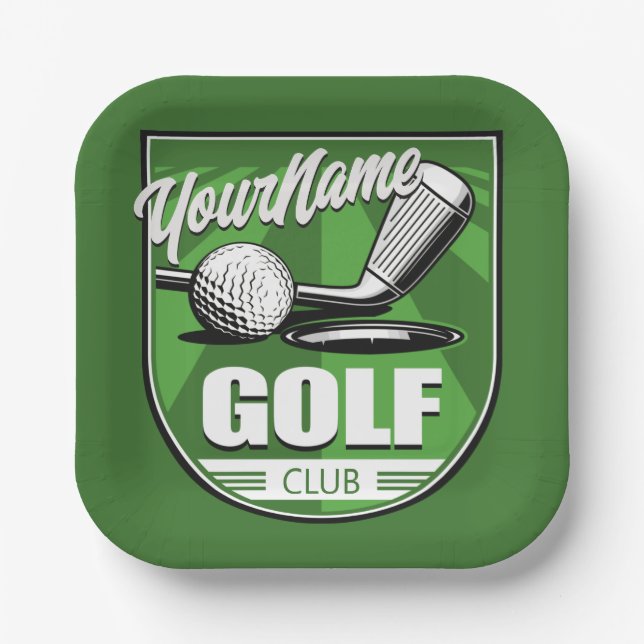 Assiettes En Carton Golf Club NAME Pro Golfer Player Personnalisé (Recto)