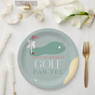 Assiettes En Carton Golf Fairway Drapeau Rose Ruban Fête d'anniversair