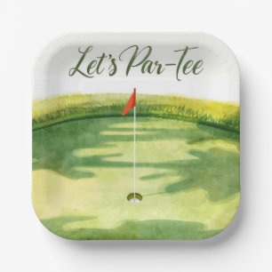 Assiettes En Carton Golf Faisons un Par avec un drapeau de golf sur fo