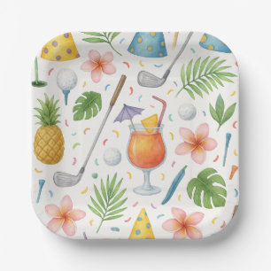 Assiettes En Carton Golf Hawaii thème pour Hawaiian Golfer Party