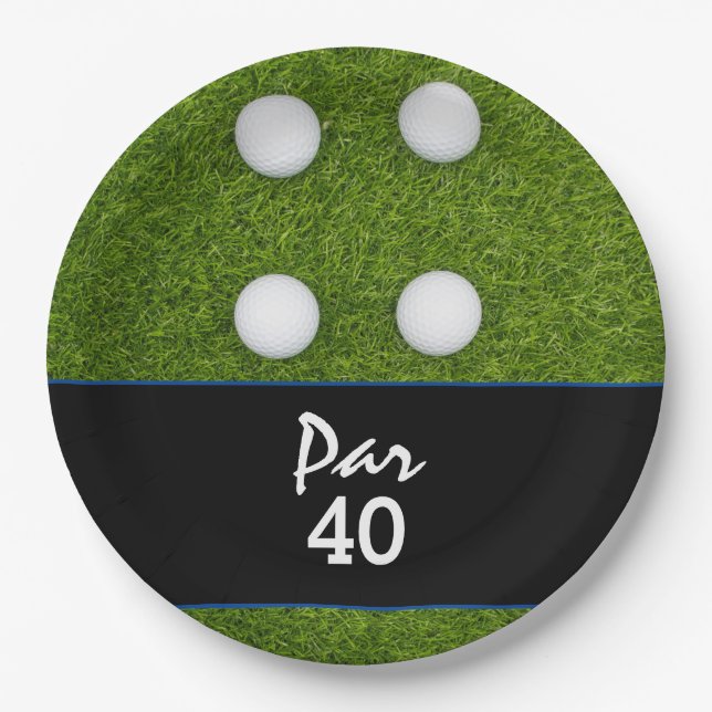 Assiettes En Carton Golf Par 40e Anniversaire sur vert (Devant)