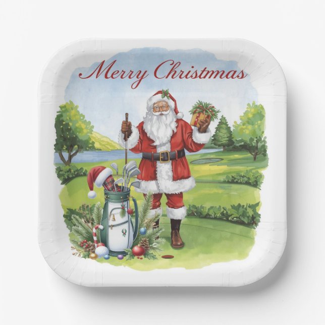 Assiettes En Carton Golf Par tee Christmas Thème pour Golfer (Recto)